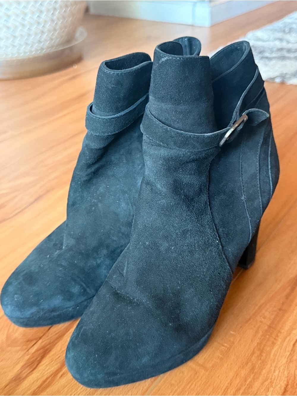 Black Suede Women's Ankle Boot with Buckle Detail